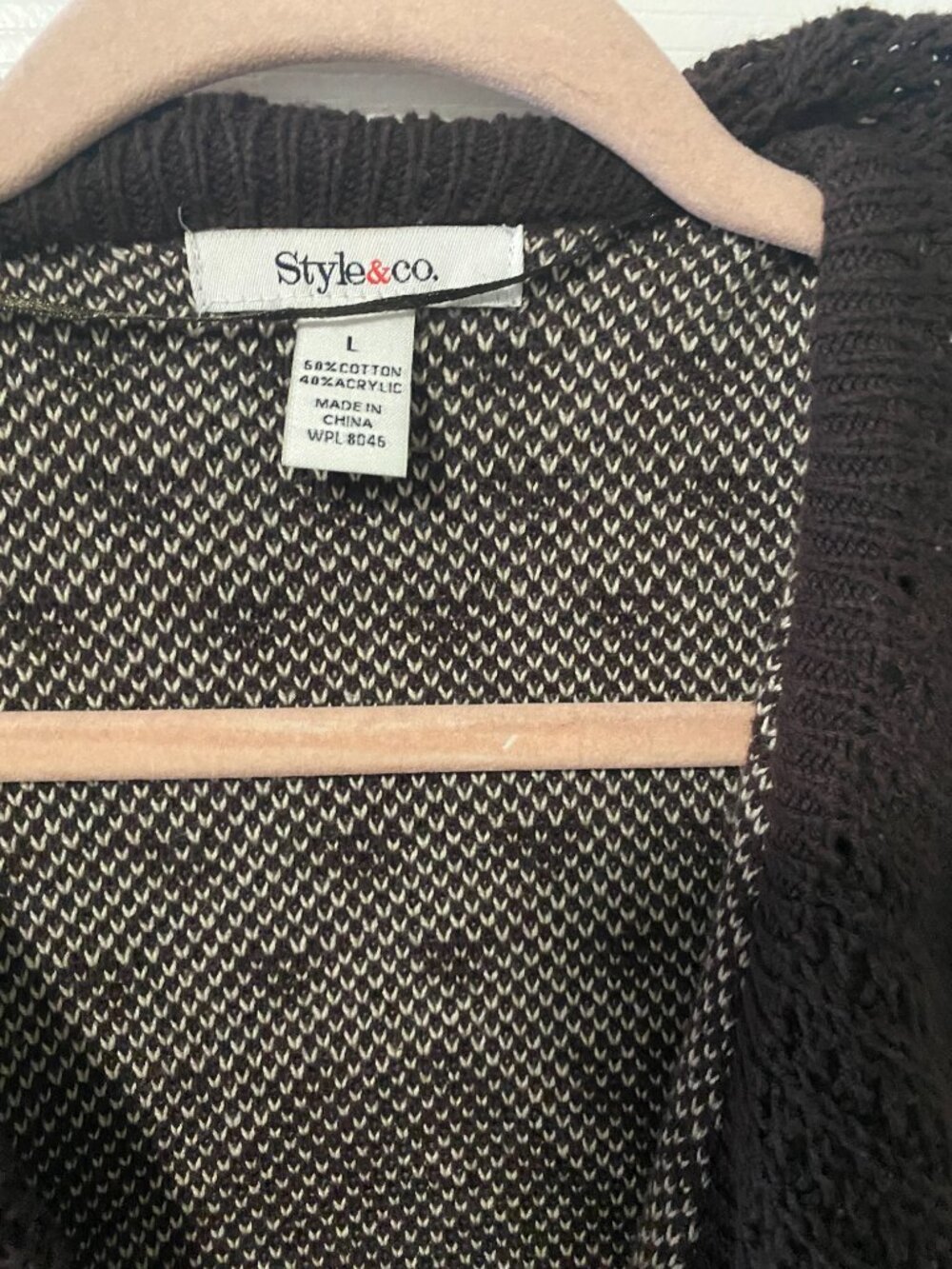 Style & Co Fair Isle Ruffle Bell Sleeve Cardigan Sweater Brown Tie Front Boho L - Picture 5 of 11